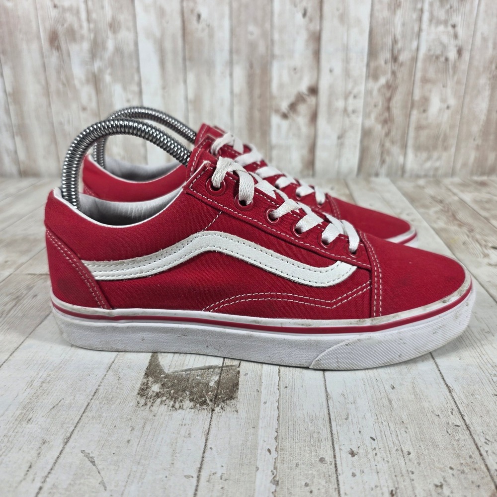 Vans Old‎ Skool Red White Canvas Low Top Skate Shoes Mens 5.5 Womens 7